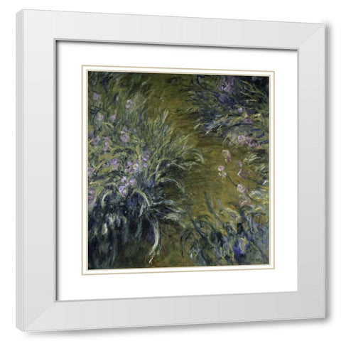The Path Through the Irises White Modern Wood Framed Art Print with Double Matting by Monet, Claude