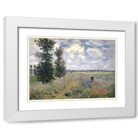 The Poppy Field, Argenteuil White Modern Wood Framed Art Print with Double Matting by Monet, Claude