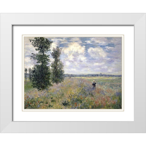 The Poppy Field, Argenteuil White Modern Wood Framed Art Print with Double Matting by Monet, Claude