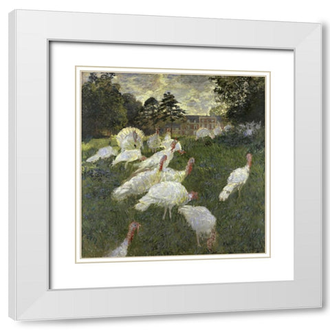 The Turkeys at the Chateau de Rottembourg, Montgeron White Modern Wood Framed Art Print with Double Matting by Monet, Claude