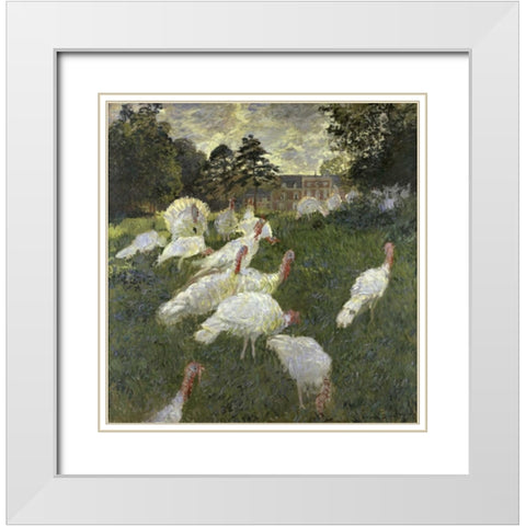 The Turkeys at the Chateau de Rottembourg, Montgeron White Modern Wood Framed Art Print with Double Matting by Monet, Claude