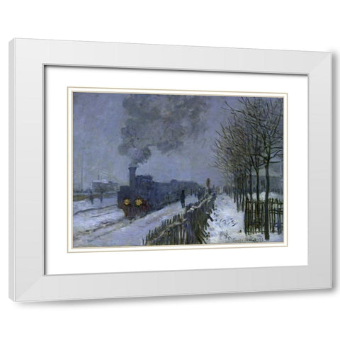 Train in the Snow, 1875 White Modern Wood Framed Art Print with Double Matting by Monet, Claude