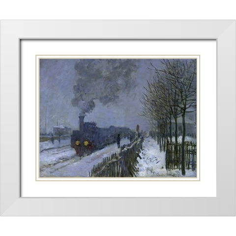 Train in the Snow, 1875 White Modern Wood Framed Art Print with Double Matting by Monet, Claude