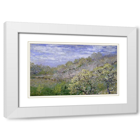 Trees in Bloom - Arbres en fleurs White Modern Wood Framed Art Print with Double Matting by Monet, Claude