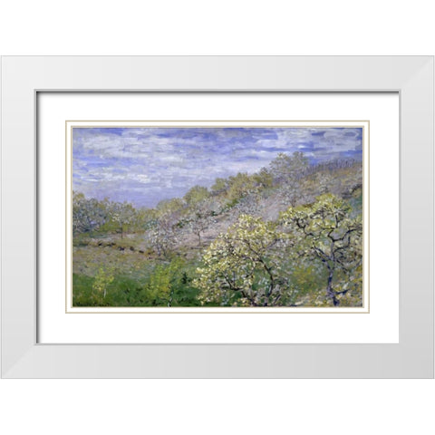 Trees in Bloom - Arbres en fleurs White Modern Wood Framed Art Print with Double Matting by Monet, Claude