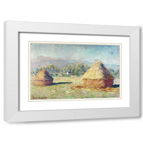 Two Haystacks White Modern Wood Framed Art Print with Double Matting by Monet, Claude