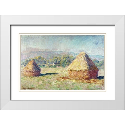 Two Haystacks White Modern Wood Framed Art Print with Double Matting by Monet, Claude