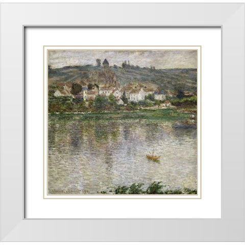 Vetheuil White Modern Wood Framed Art Print with Double Matting by Monet, Claude