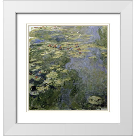 Water Lilies - Nympheas II White Modern Wood Framed Art Print with Double Matting by Monet, Claude