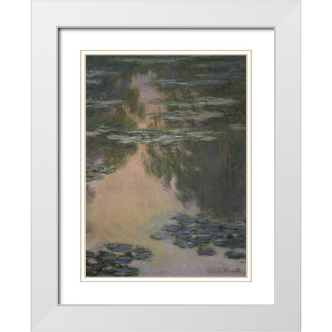 Water Lilies - with Willows White Modern Wood Framed Art Print with Double Matting by Monet, Claude