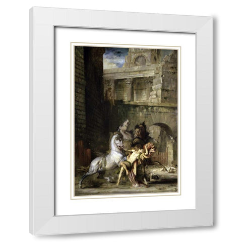 Les Chevaux de Diomede White Modern Wood Framed Art Print with Double Matting by Moreau, Gustave