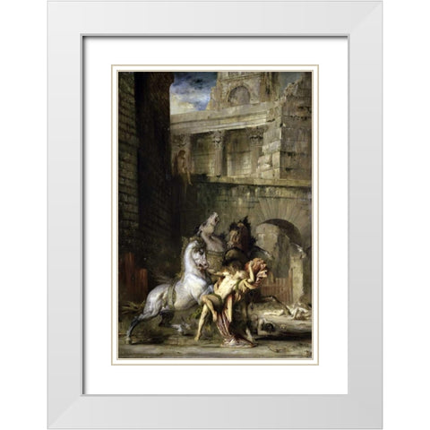 Les Chevaux de Diomede White Modern Wood Framed Art Print with Double Matting by Moreau, Gustave