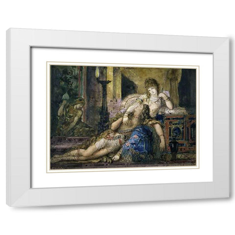 Samson and Delilah White Modern Wood Framed Art Print with Double Matting by Moreau, Gustave