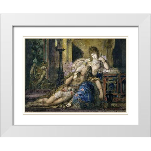 Samson and Delilah White Modern Wood Framed Art Print with Double Matting by Moreau, Gustave