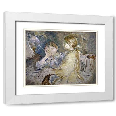 Piano Lesson White Modern Wood Framed Art Print with Double Matting by Morisot, Berthe