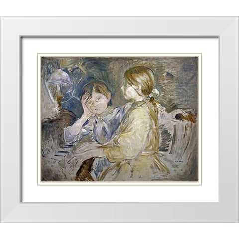 Piano Lesson White Modern Wood Framed Art Print with Double Matting by Morisot, Berthe