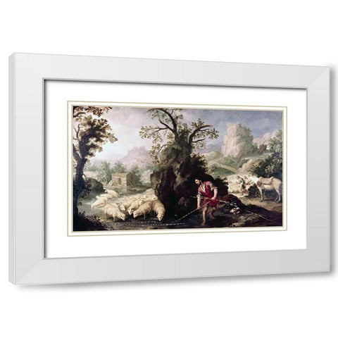 Allegory-Jacob Laying The Peeled Rods White Modern Wood Framed Art Print with Double Matting by Murillo, Bartolome Esteban