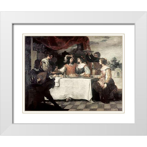 Banquet of The Prodigal Son White Modern Wood Framed Art Print with Double Matting by Murillo, Bartolome Esteban