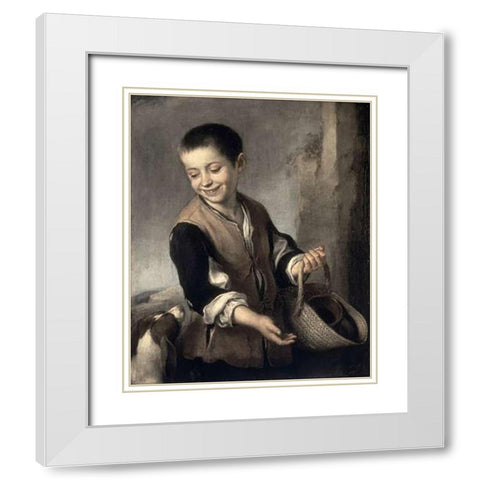 Boy With a Dog White Modern Wood Framed Art Print with Double Matting by Murillo, Bartolome Esteban