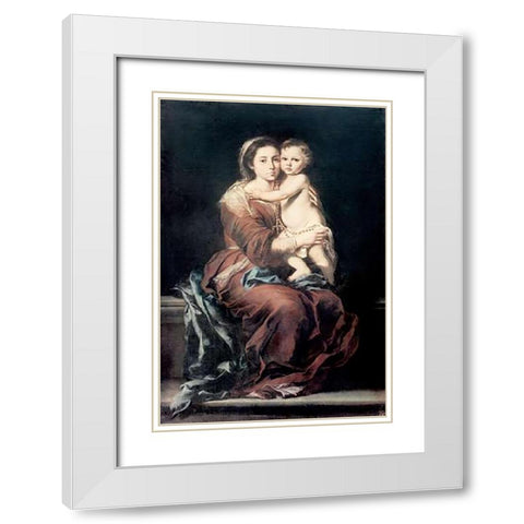 Madonna and The Rosary #1 White Modern Wood Framed Art Print with Double Matting by Murillo, Bartolome Esteban