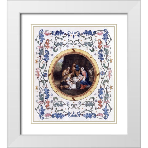 Nativity With Illuminated Border White Modern Wood Framed Art Print with Double Matting by Murillo, Bartolome Esteban