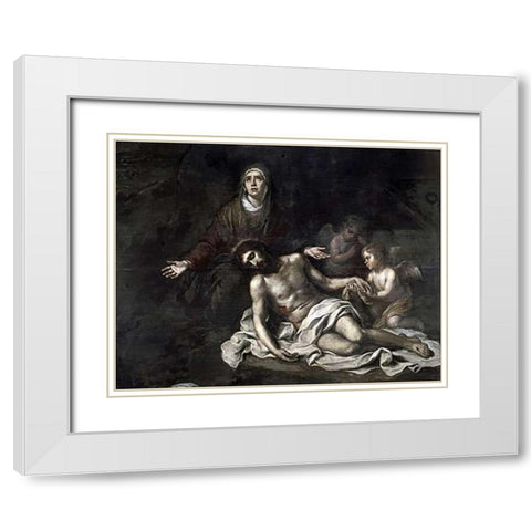 Pieta White Modern Wood Framed Art Print with Double Matting by Murillo, Bartolome Esteban