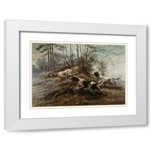 Three Setters Afield White Modern Wood Framed Art Print with Double Matting by Osthaus, Edmund Henry