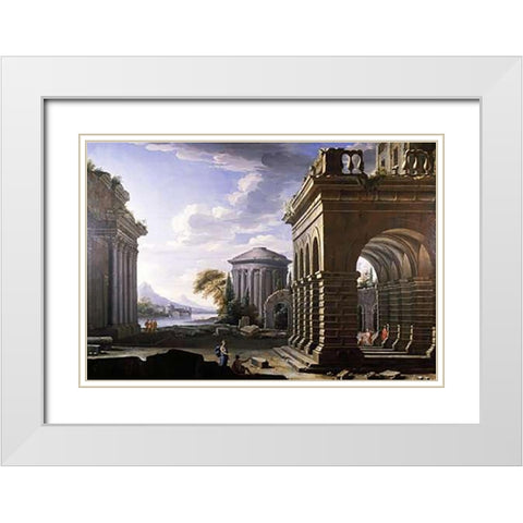 Architectural Study White Modern Wood Framed Art Print with Double Matting by Panini, Giovanni Paolo