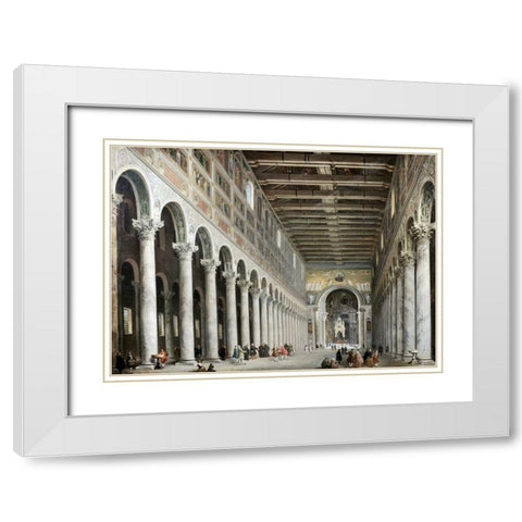 Interior of San Paolo Fuore Le Mure, Rome White Modern Wood Framed Art Print with Double Matting by Panini, Giovanni Paolo