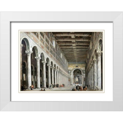 Interior of San Paolo Fuore Le Mure, Rome White Modern Wood Framed Art Print with Double Matting by Panini, Giovanni Paolo