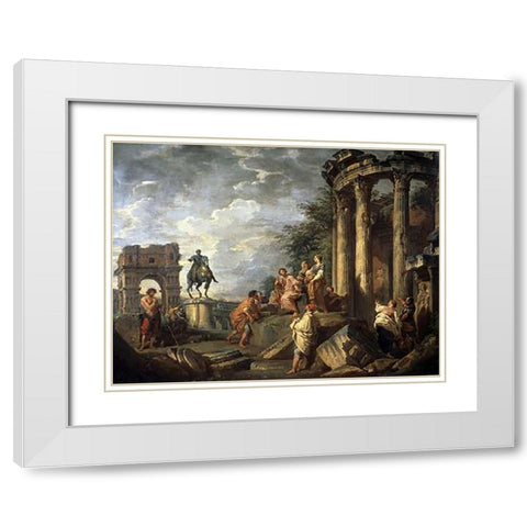 Ruins of Architecture White Modern Wood Framed Art Print with Double Matting by Panini, Giovanni Paolo