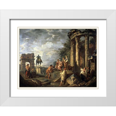 Ruins of Architecture White Modern Wood Framed Art Print with Double Matting by Panini, Giovanni Paolo