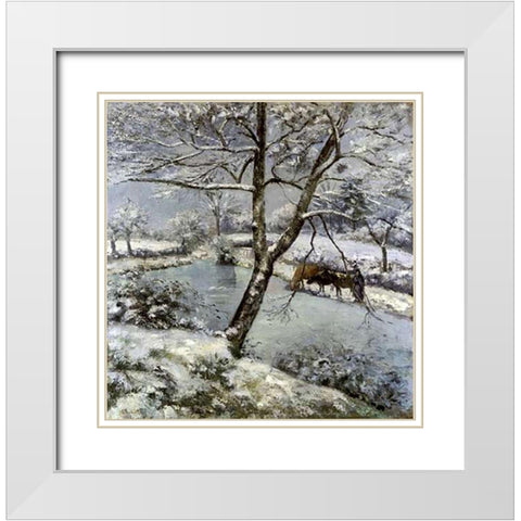 LHiver a Mouton Cault White Modern Wood Framed Art Print with Double Matting by Pissarro, Camille