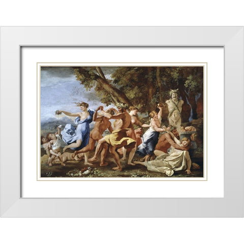 Bacchanalian Revel White Modern Wood Framed Art Print with Double Matting by Poussin, Nicolas