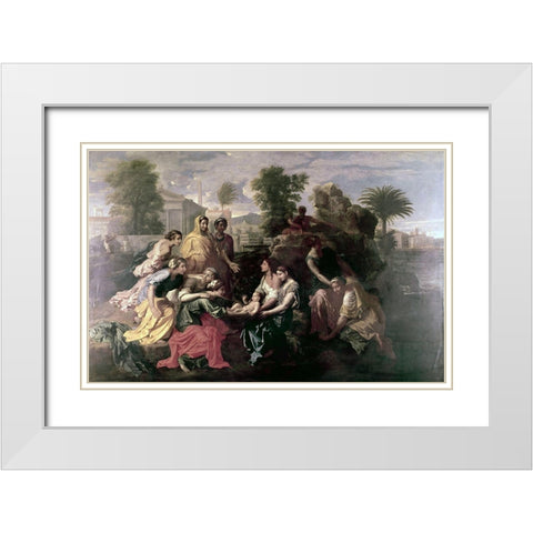 Discovery of Moses White Modern Wood Framed Art Print with Double Matting by Poussin, Nicolas