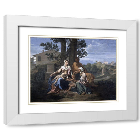 Holy Family In a Landscape White Modern Wood Framed Art Print with Double Matting by Poussin, Nicolas