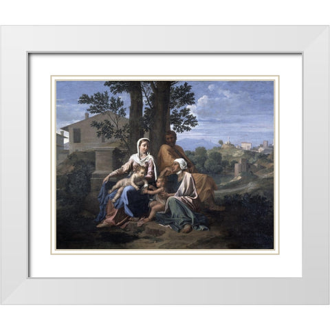 Holy Family In a Landscape White Modern Wood Framed Art Print with Double Matting by Poussin, Nicolas