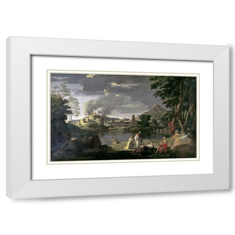 Orpheus and Eurydice White Modern Wood Framed Art Print with Double Matting by Poussin, Nicolas