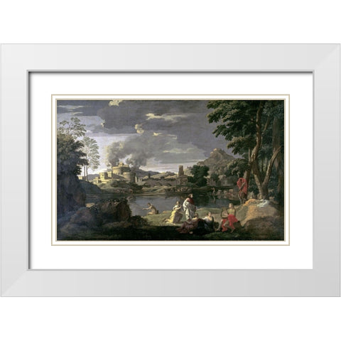 Orpheus and Eurydice White Modern Wood Framed Art Print with Double Matting by Poussin, Nicolas