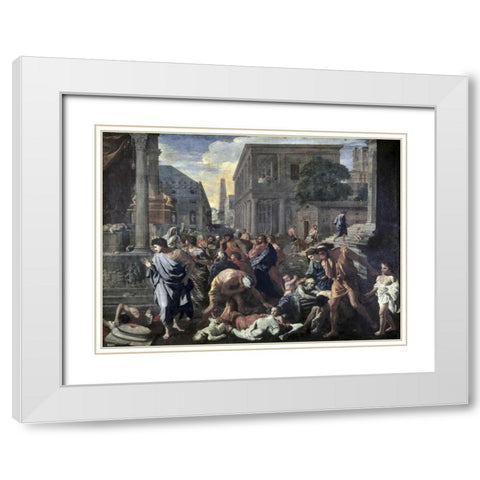 Plague On Ashdod In 1030 B.C. White Modern Wood Framed Art Print with Double Matting by Poussin, Nicolas