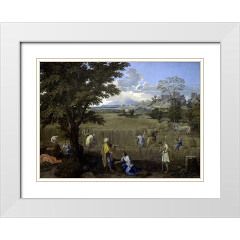 Summer, or Ruth and Boaz White Modern Wood Framed Art Print with Double Matting by Poussin, Nicolas