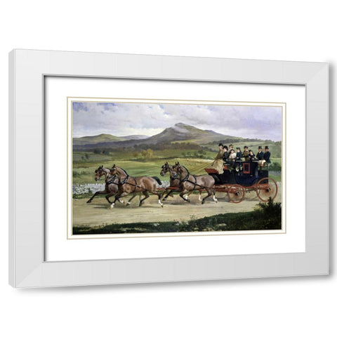 Coach and Four Horses On The Open Road White Modern Wood Framed Art Print with Double Matting by De Prades, Alfred F.