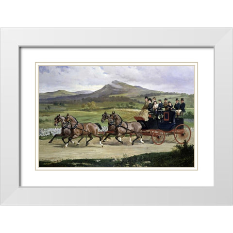 Coach and Four Horses On The Open Road White Modern Wood Framed Art Print with Double Matting by De Prades, Alfred F.