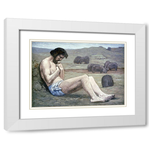 Prodigal Son White Modern Wood Framed Art Print with Double Matting by Puvis de Chavannes, Pierre