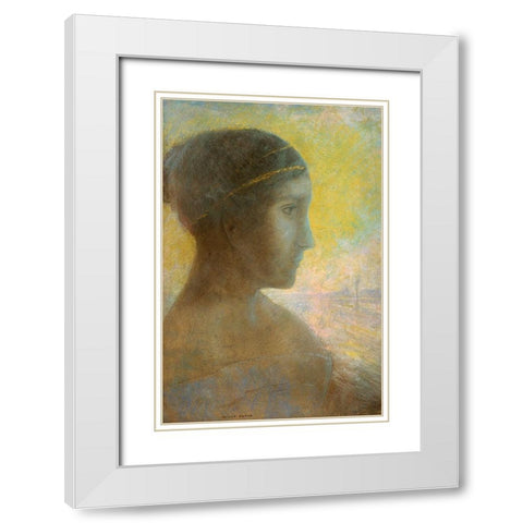 Head of a Young Woman in Profile White Modern Wood Framed Art Print with Double Matting by Redon, Odilon