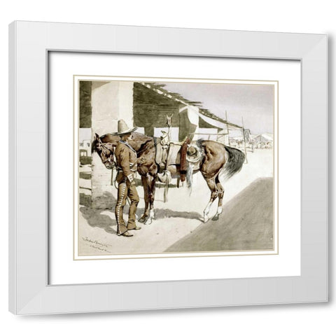 A Rural Guard - Mexico White Modern Wood Framed Art Print with Double Matting by Remington, Frederic