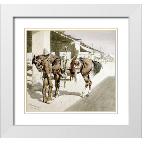 A Rural Guard - Mexico White Modern Wood Framed Art Print with Double Matting by Remington, Frederic