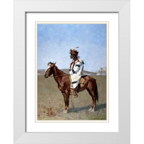 Blackfoot Indian White Modern Wood Framed Art Print with Double Matting by Remington, Frederic