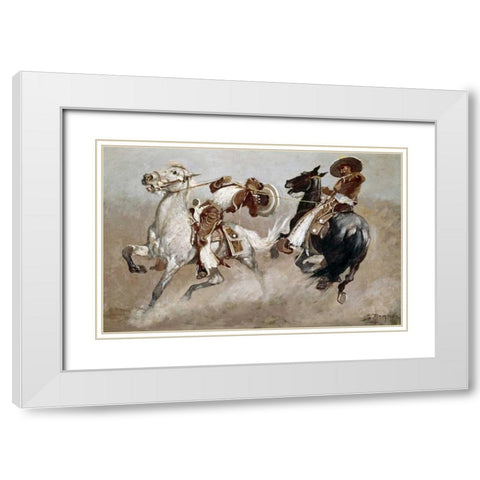 Cowboy Fun In Old Mexico White Modern Wood Framed Art Print with Double Matting by Remington, Frederic
