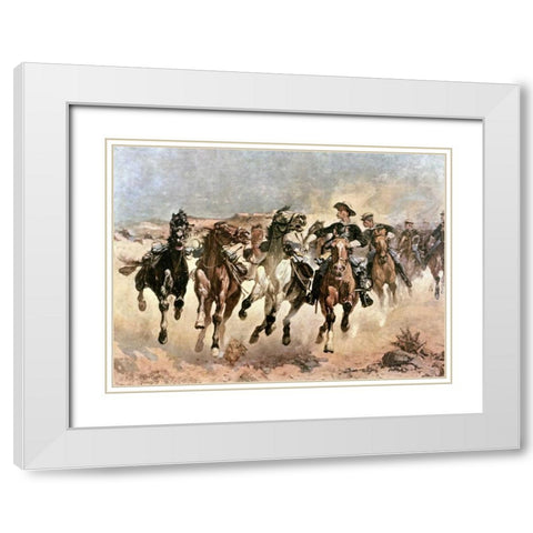 Dismounted: The 4th Troopers Moving White Modern Wood Framed Art Print with Double Matting by Remington, Frederic